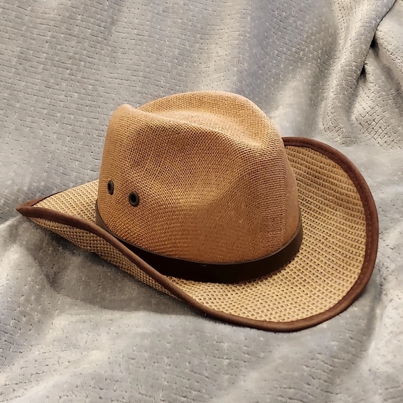 Tonpsom Straw Vented Molded Cowboy Hat Tan Med Vallarta Mexico Western - Picture 1 of 10